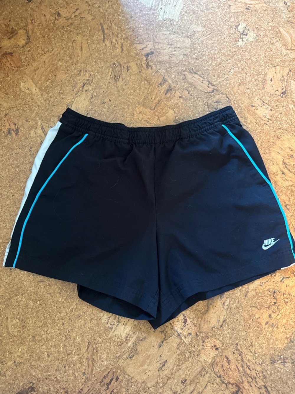 Nike Vintage Black Athletic Shorts with Teal Trim